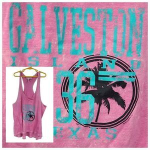 Pink Tank Top Galveston Graphic Beach Tee Sleeveless Shirt Bleach Spots Casual
